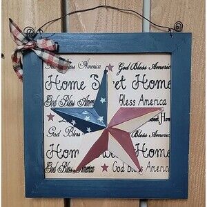 Framed Americana Patriotic Sign Plaque God Bless America 12"x12"